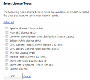Codeplex Licenses Choice